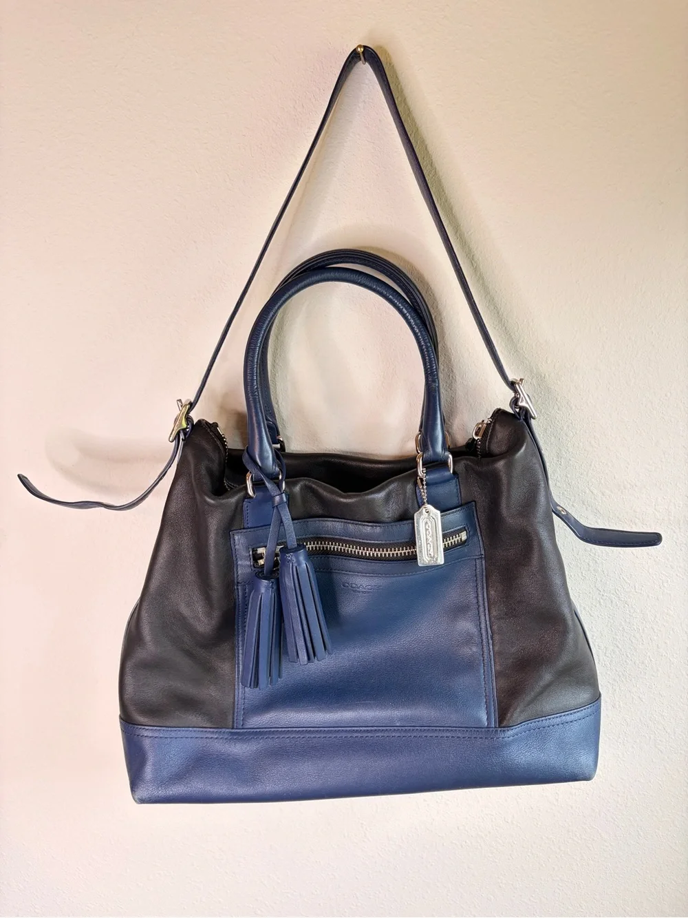 Coach Two-Tone Black and‎ Navy Leather Shoulder Bag